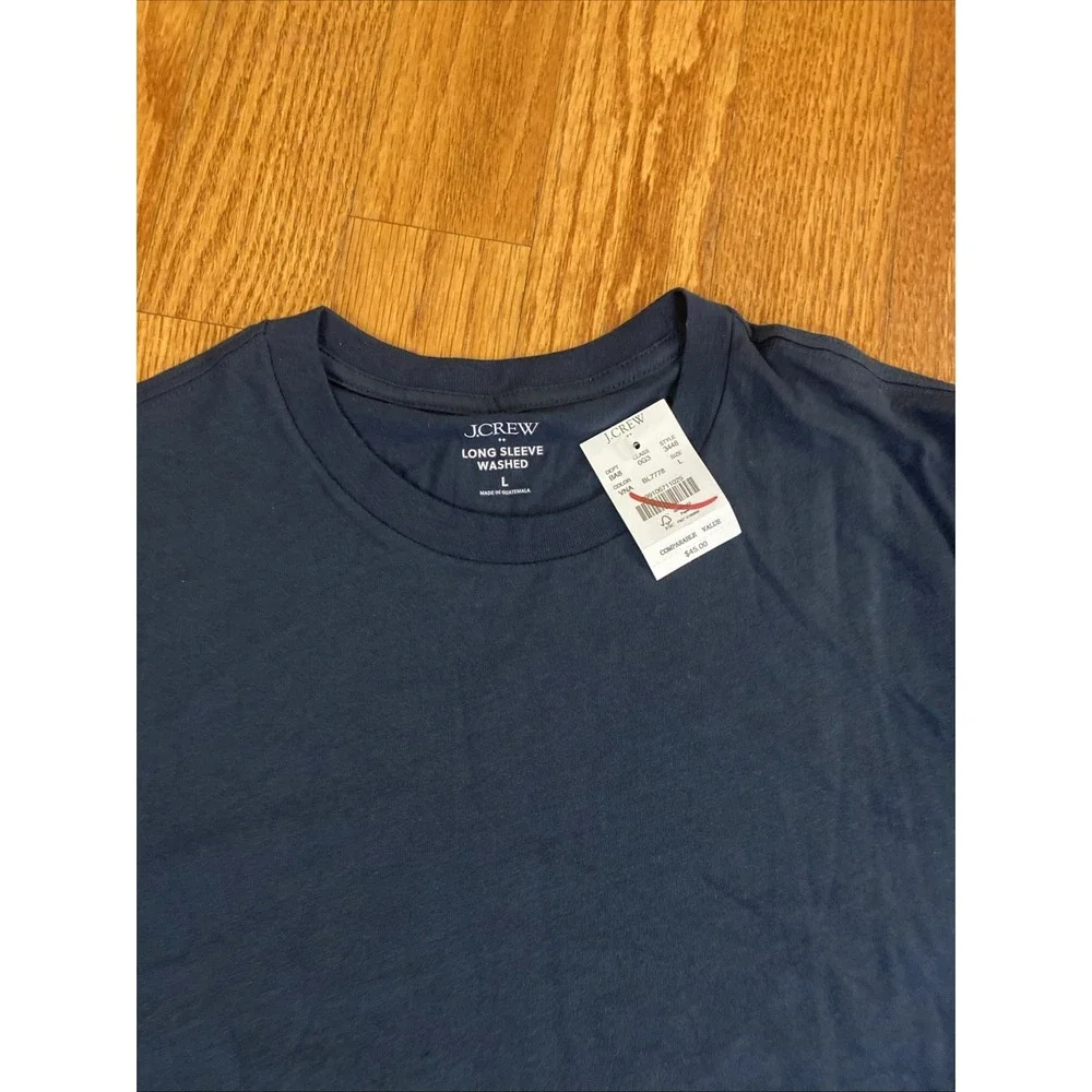 J Crew Mens Long Sleeve Washed Jersey Tee~Size L~Vintage Navy Cotton NWT